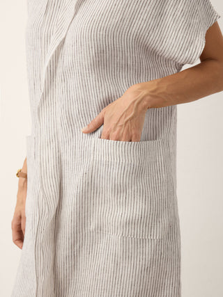 100% Linen Striped Ruffle Placket Shirt Dress GLORIA - Glamourous Grace