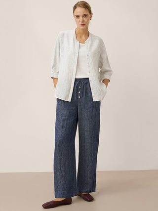 100% Linen Striped Three-Quarter Sleeve Shirt SKYLAR - Glamourous Grace
