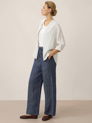 100% Linen Striped Three-Quarter Sleeve Shirt SKYLAR - Glamourous Grace