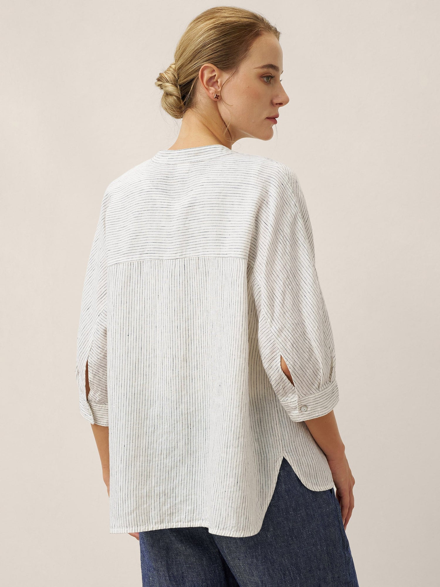 100% Linen Striped Three-Quarter Sleeve Shirt SKYLAR - Glamourous Grace