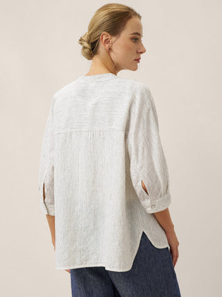 100% Linen Striped Three-Quarter Sleeve Shirt SKYLAR - Glamourous Grace