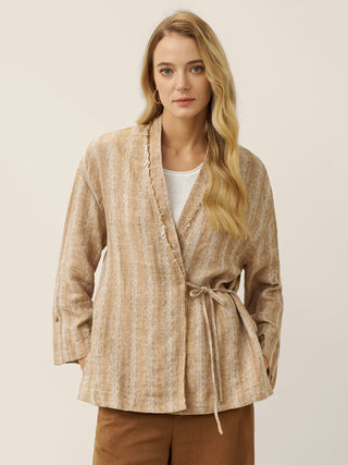 100% Linen Striped Wrap Jacket GENESIS - Glamourous Grace
