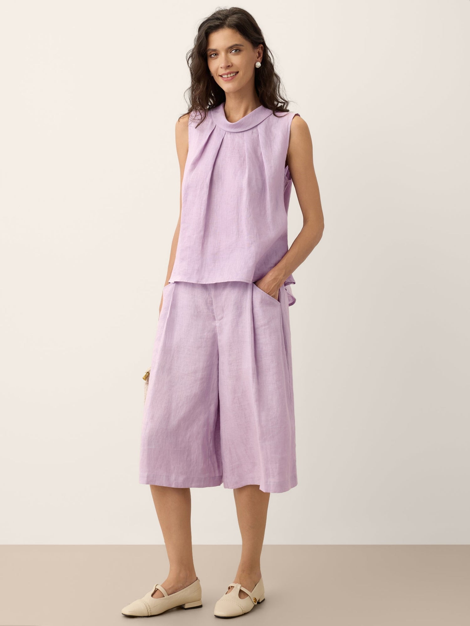 100% Linen Structured Collar Sleeveless Blouse BLAIR - Glamourous Grace
