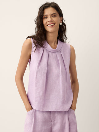 100% Linen Structured Collar Sleeveless Blouse BLAIR - Glamourous Grace