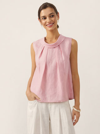 100% Linen Structured Collar Sleeveless Blouse BLAIR - Glamourous Grace
