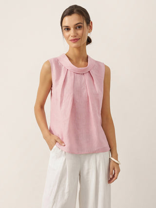 100% Linen Structured Collar Sleeveless Blouse BLAIR - Glamourous Grace