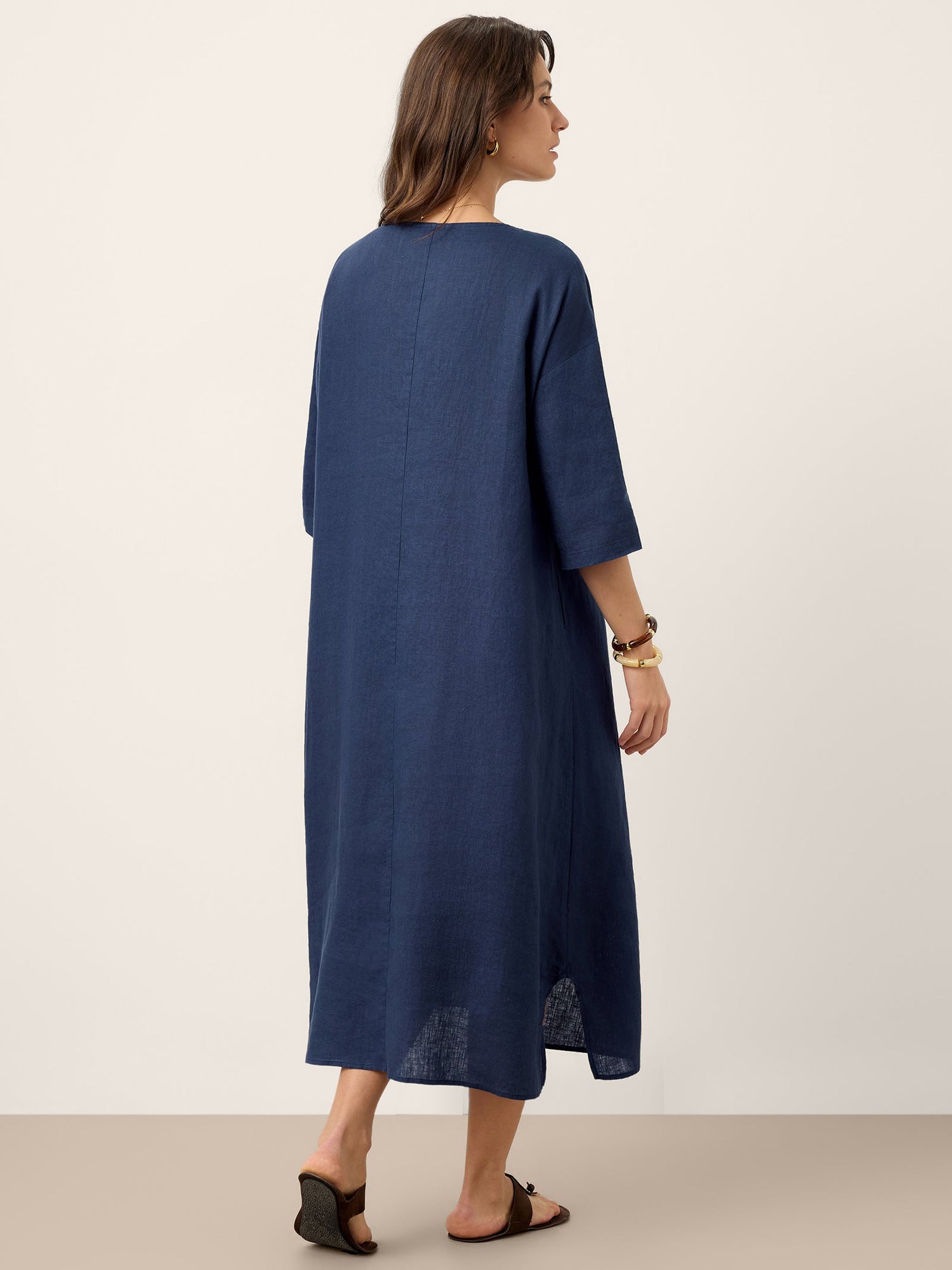 100% Linen Roll-Up Sleeve Inverted Pleat Maxi Dress MARIBEL - Glamourous Grace