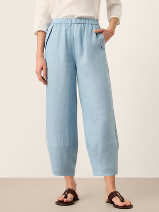 100% Linen Tapered Cropped Pull-On Trousers LORETTA - Glamourous Grace
