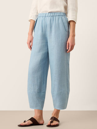 100% Linen Tapered Cropped Pull-On Trousers LORETTA - Glamourous Grace