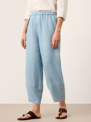 100% Linen Tapered Cropped Pull-On Trousers LORETTA - Glamourous Grace