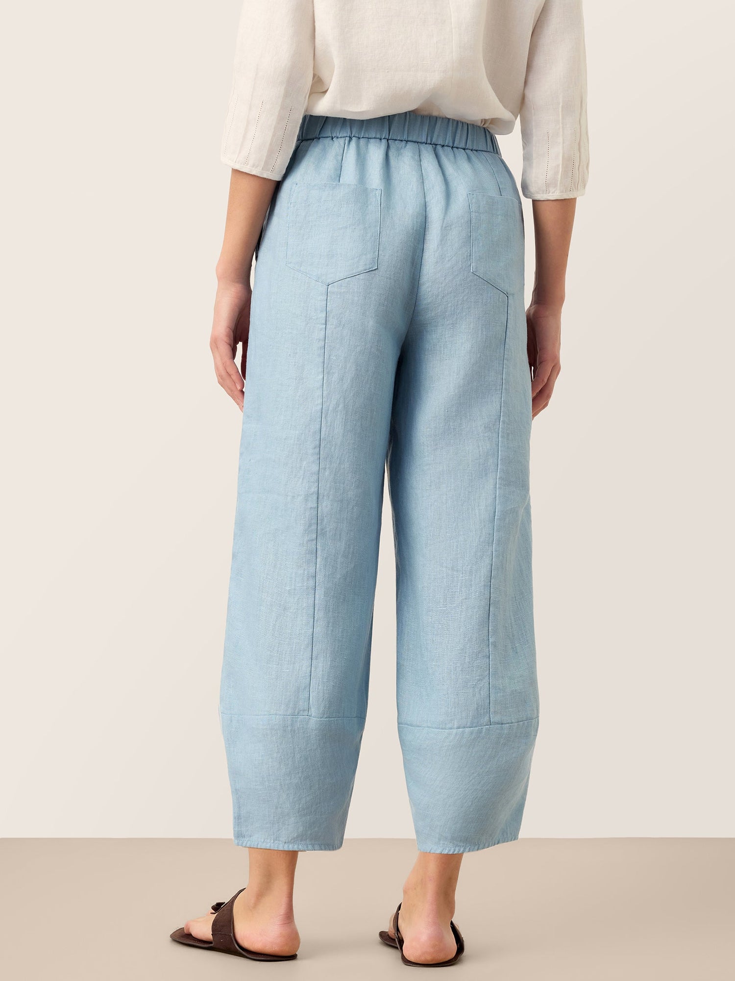 100% Linen Tapered Cropped Pull-On Trousers LORETTA - Glamourous Grace