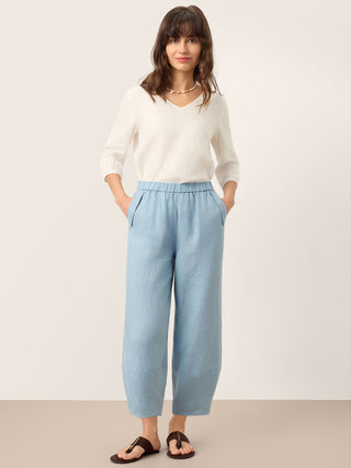 100% Linen Tapered Cropped Pull-On Trousers LORETTA - Glamourous Grace