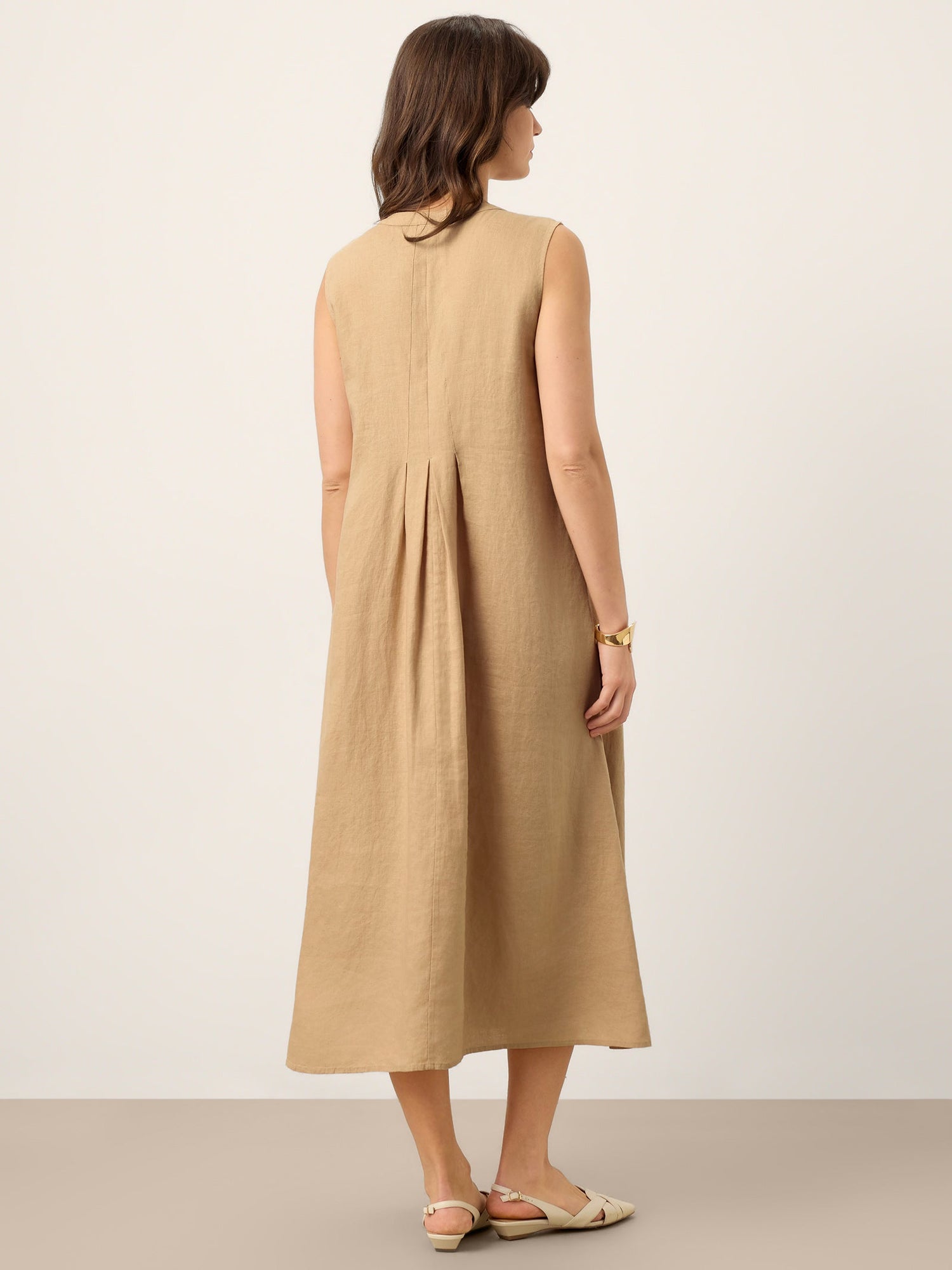100% Linen Sleeveless Tie-Neck Pintucked Maxi Dress MILLICENT - Glamourous Grace