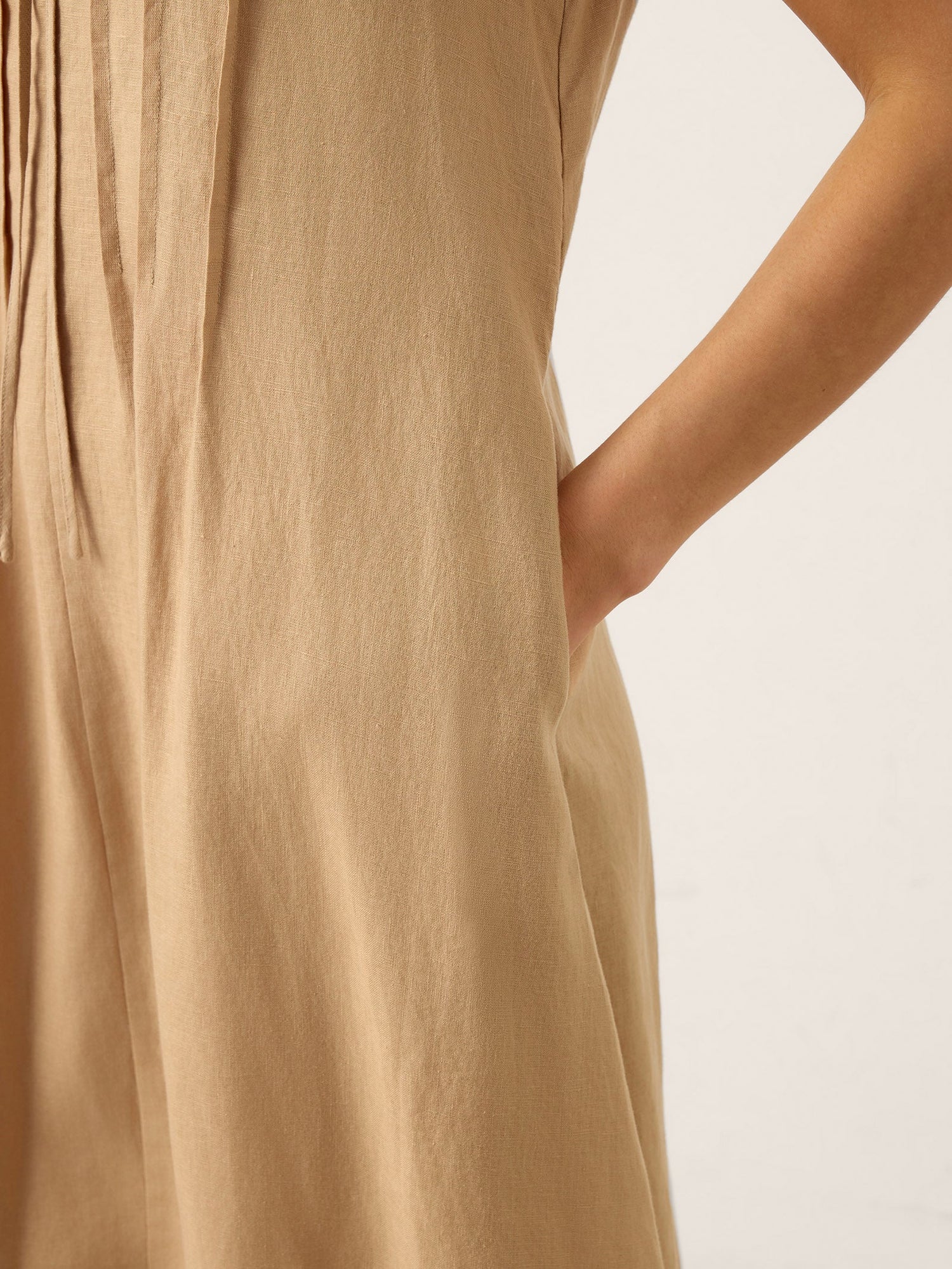 100% Linen Sleeveless Tie-Neck Pintucked Maxi Dress MILLICENT - Glamourous Grace