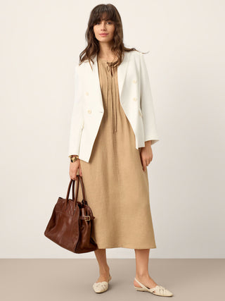 100% Linen Sleeveless Tie-Neck Pintucked Maxi Dress MILLICENT