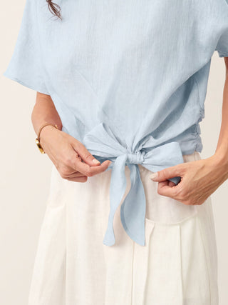 100% Linen Tie Front Drop Shoulder Top PAULA - Glamourous Grace