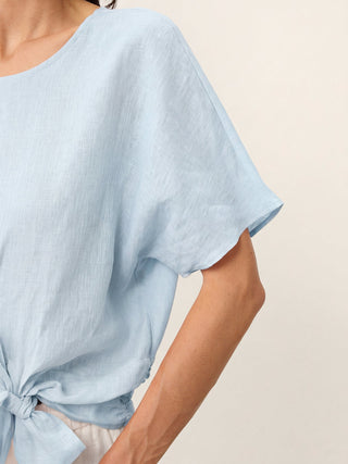 100% Linen Tie Front Drop Shoulder Top PAULA - Glamourous Grace