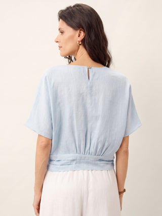 100% Linen Tie Front Drop Shoulder Top PAULA - Glamourous Grace