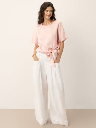 100% Linen Tie Front Drop Shoulder Top PAULA - Glamourous Grace