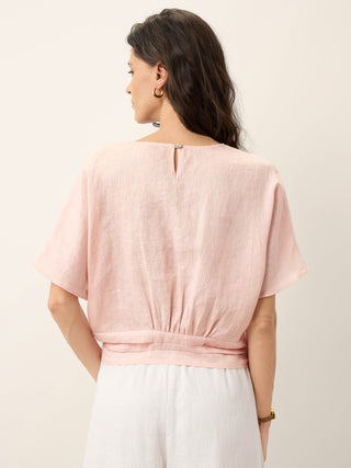 100% Linen Tie Front Drop Shoulder Top PAULA - Glamourous Grace