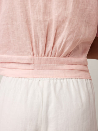 100% Linen Tie Front Drop Shoulder Top PAULA - Glamourous Grace