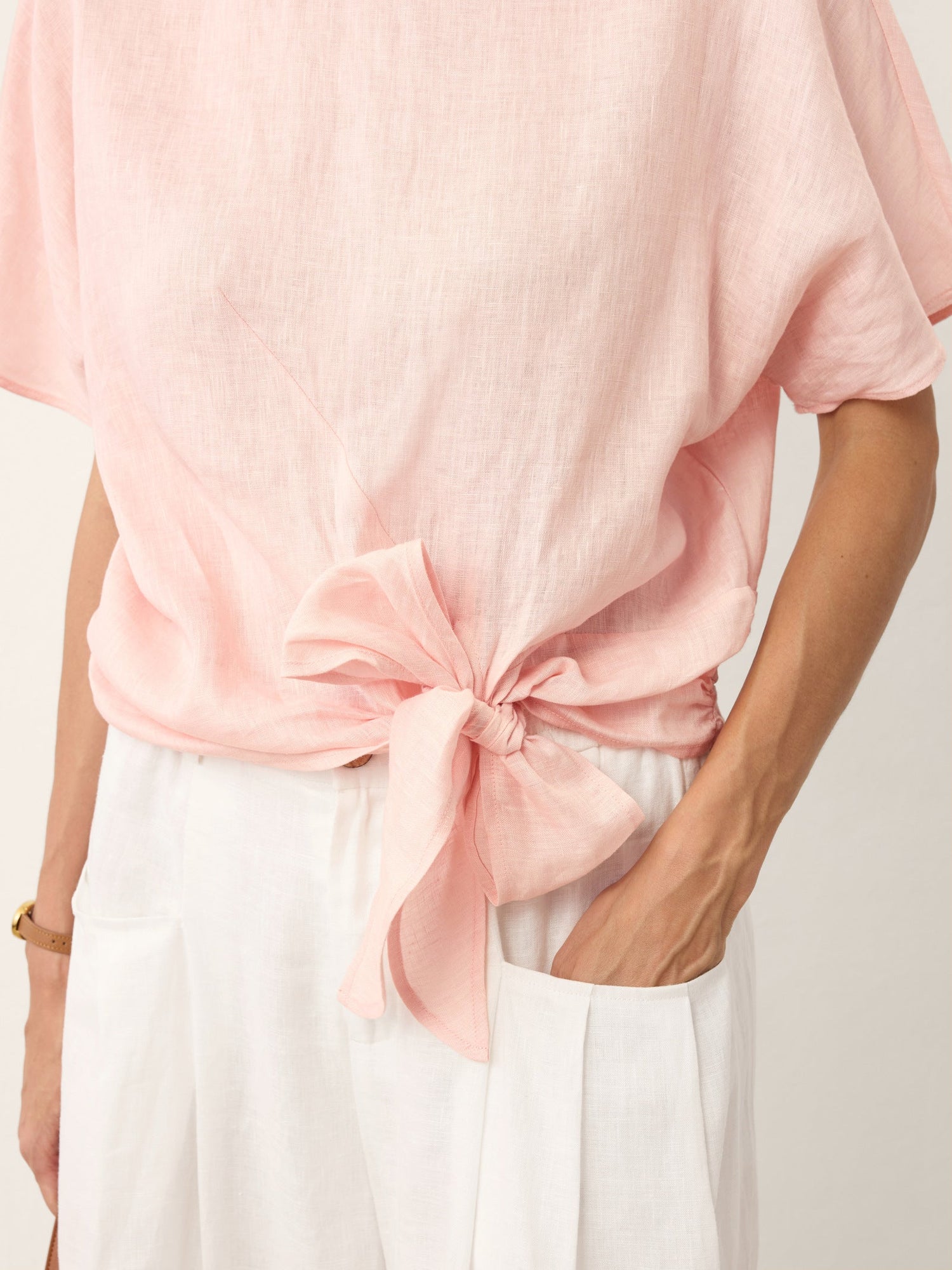 100% Linen Tie Front Drop Shoulder Top PAULA - Glamourous Grace