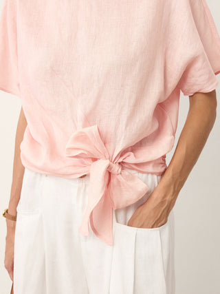 100% Linen Tie Front Drop Shoulder Top PAULA - Glamourous Grace