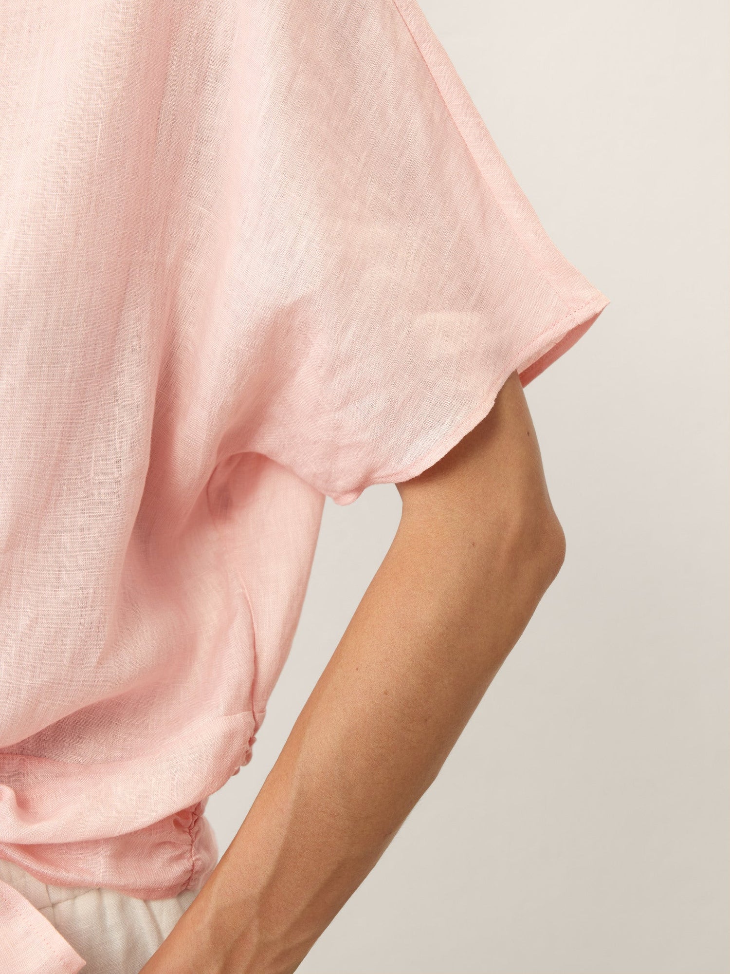 100% Linen Tie Front Drop Shoulder Top PAULA - Glamourous Grace