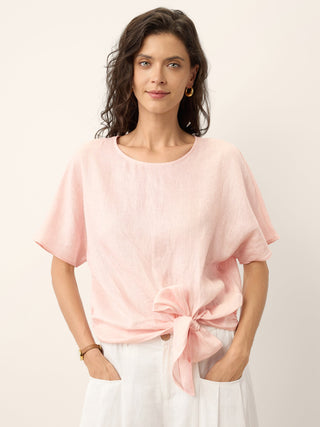 100% Linen Tie Front Drop Shoulder Top PAULA - Glamourous Grace