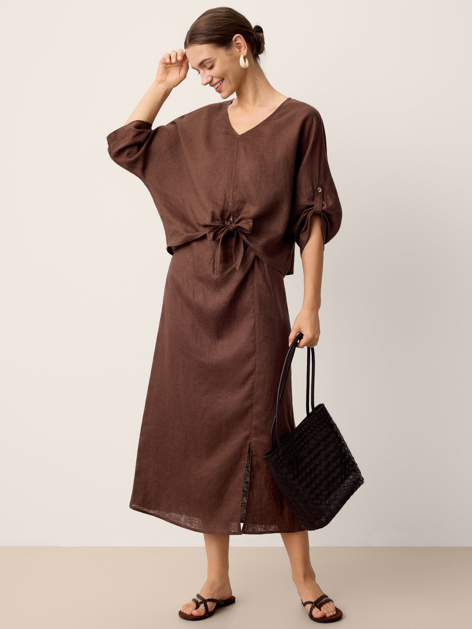 100% Linen Twist-Hem Batwing Top LAVENA - Glamourous Grace