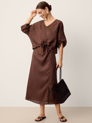 100% Linen Twist-Hem Batwing Top LAVENA - Glamourous Grace