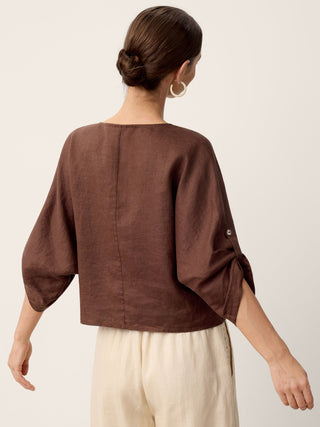100% Linen Twist-Hem Batwing Top LAVENA - Glamourous Grace