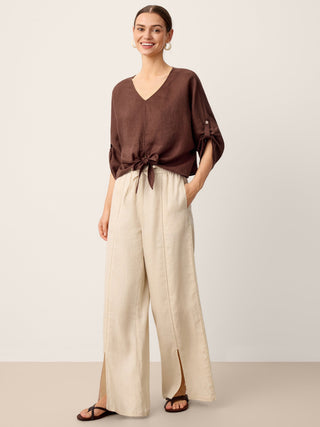 100% Linen Twist-Hem Batwing Top LAVENA - Glamourous Grace