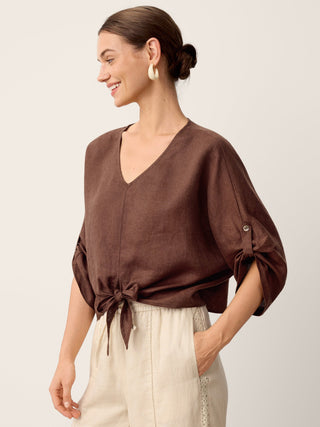 100% Linen Twist-Hem Batwing Top LAVENA - Glamourous Grace