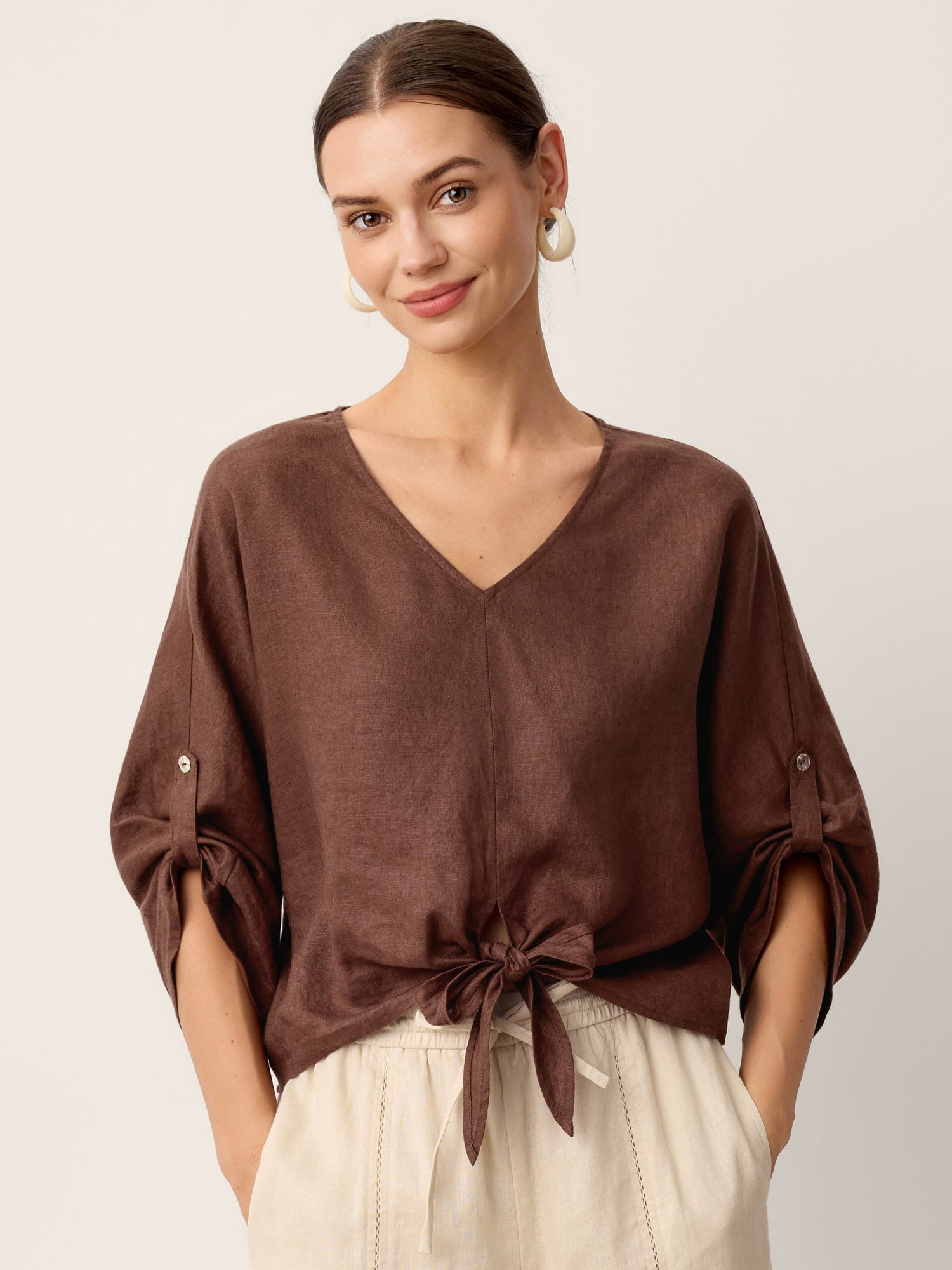 100% Linen Twist-Hem Batwing Top LAVENA - Glamourous Grace
