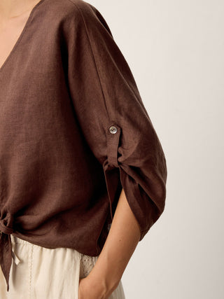 100% Linen Twist-Hem Batwing Top LAVENA - Glamourous Grace