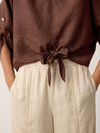 100% Linen Twist-Hem Batwing Top LAVENA - Glamourous Grace