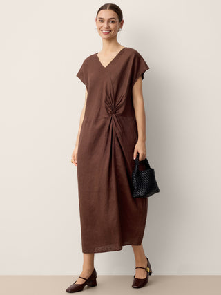 100% Linen Twist-Waist Slit Maxi Dress LYNETTE - Glamourous Grace