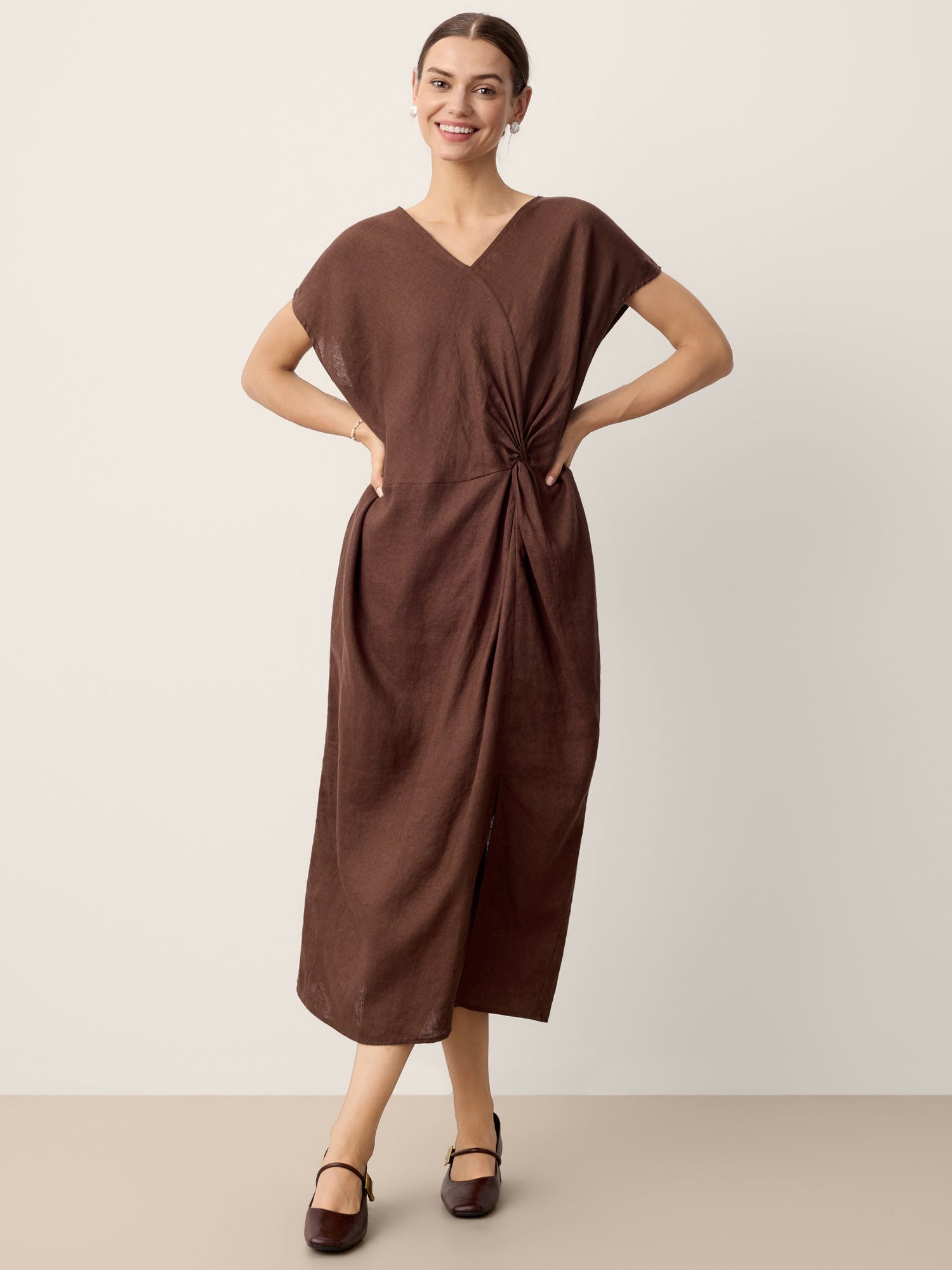 100% Linen Twist-Waist Slit Maxi Dress LYNETTE - Glamourous Grace