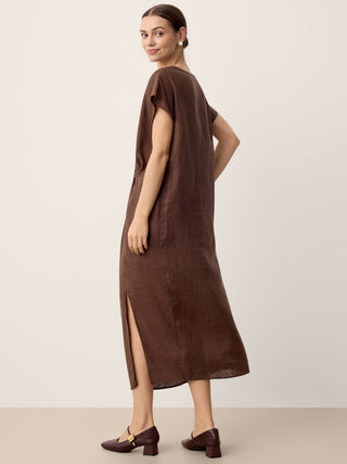 100% Linen Twist-Waist Slit Maxi Dress LYNETTE - Glamourous Grace
