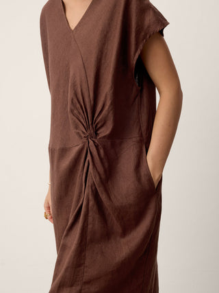 100% Linen Twist-Waist Slit Maxi Dress LYNETTE - Glamourous Grace