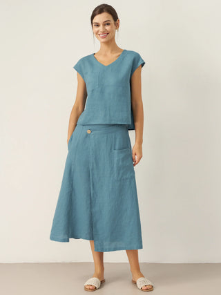 100% Linen V-Neck Cap Sleeve Crop Top FRESSA - Glamourous Grace