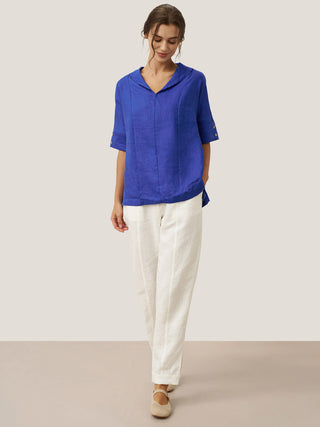 Linen V Neck Short Sleeve Shirt SIERRA - Glamourous Grace