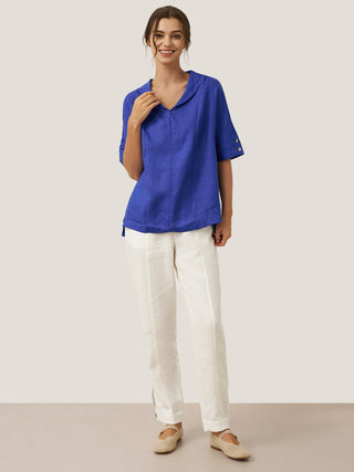 Linen V Neck Short Sleeve Shirt SIERRA - Glamourous Grace