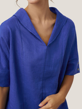 Linen V Neck Short Sleeve Shirt SIERRA - Glamourous Grace