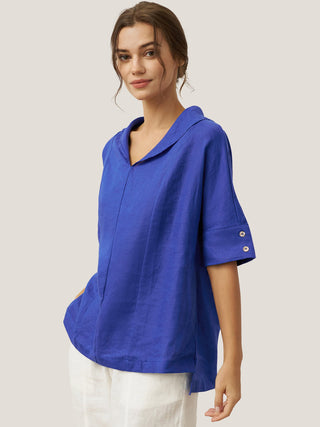 Linen V Neck Short Sleeve Shirt SIERRA - Glamourous Grace