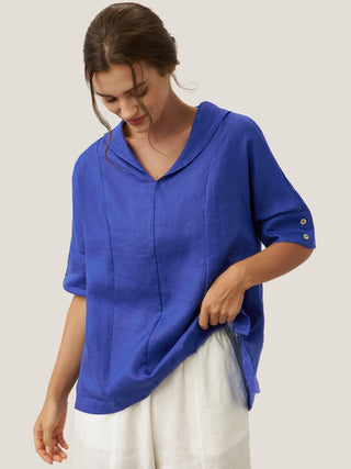 Linen V Neck Short Sleeve Shirt SIERRA - Glamourous Grace