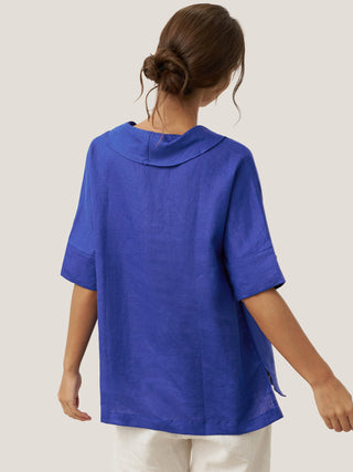 Linen V Neck Short Sleeve Shirt SIERRA - Glamourous Grace