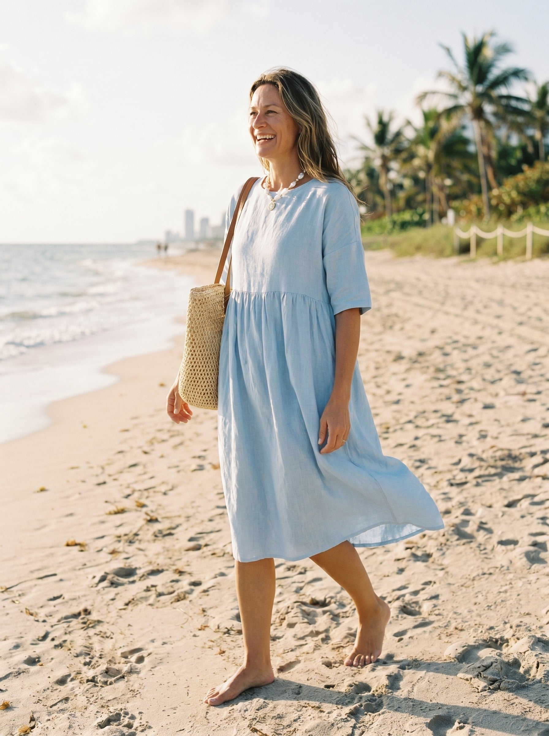100% Linen A-Line Midi Dress VALENCIA - Glamourous Grace