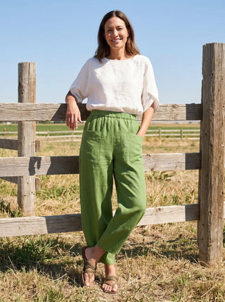 100% Linen Petal-Hem Trousers with Elastic Waist LIV - Glamourous Grace